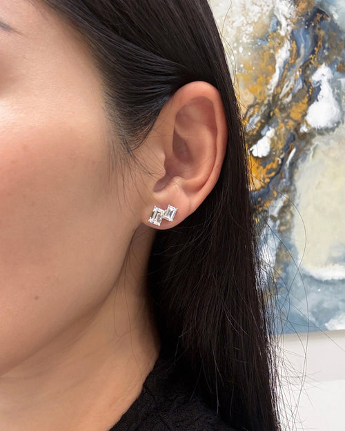 Duo Emerald Step Cut Ear Studs 0.8CT and 1CT @ Avenue Diamonds