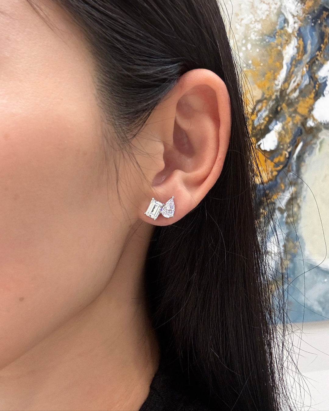 Emerald and Pear Step Cut Ear Studs 1CT @ Avenue Diamonds