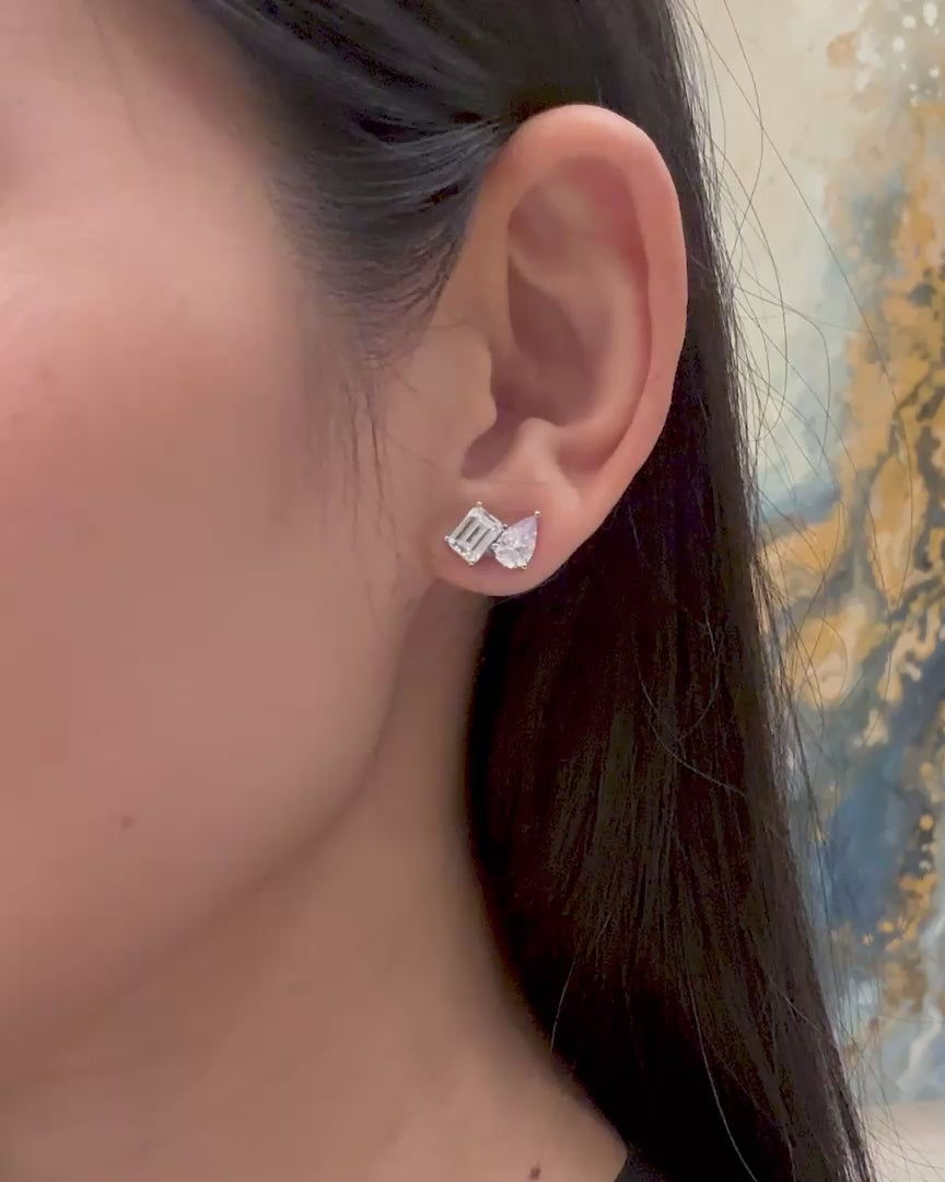 Emerald and Pear Step Cut Ear Studs 1CT @ Avenue Diamonds